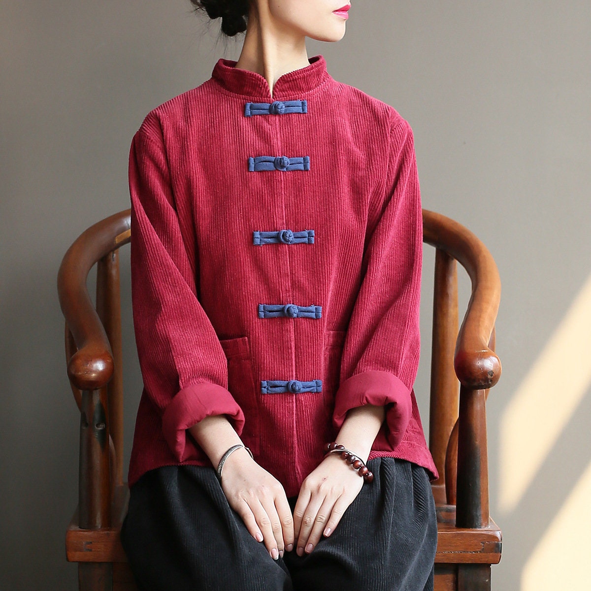 Corduroy Women's Shirt Chinese Style Jacket Mandarin - Etsy
