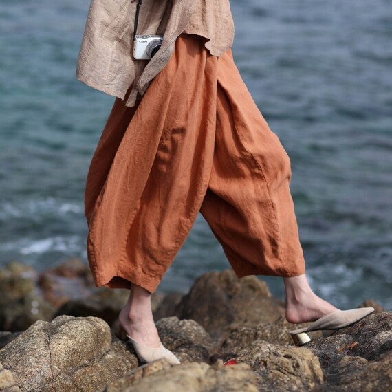 Linen Pants Orange Bloomers 