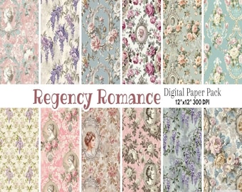 Papier cyfrowy epoki regencji wiktoriańskiej Anglii - Lady Frame Shabby Chic Scrapbook Sublimacja Love Rokoko Bridgerton Cottagecore Wisteria Cameo