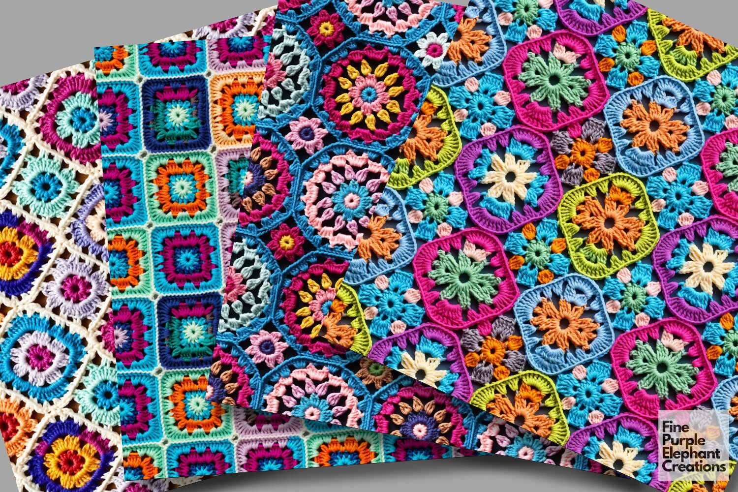 Rainbow Crochet Digital Paper | Colorful Granny Squares Afghan Stitched ...