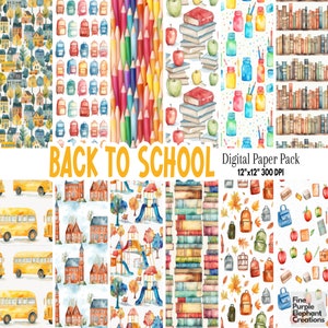 Papel digital para la vuelta al cole / Álbum de recortes para manualidades de aula / Clase de educación en casa para profesores / Sublimación / Patrón sin costuras para primaria