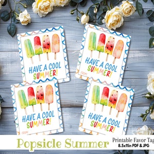 Étiquette de cadeau imprimable Popsicle glacé sucré - Cadeau personnalisé pour les vacances d'été de fin d'année scolaire, appréciation du professeur, fête d'enfants