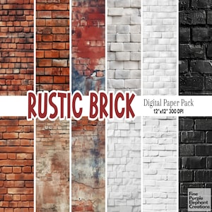 Brick Wall Texture Digital Paper - White Black Brown Stone Grunge Backdrop Background - City Graffiti Art Rustic Vintage Sublimation Scene