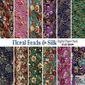 Elegante Indiase bruiloft digitaal papier | Roze blauwe kralen sublimatie | Elegante kanten sari-stof structuurpatroon | Plakboek hindoeceremonie