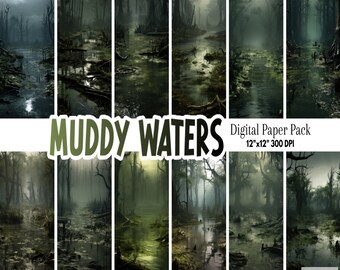 Spooky Swamp Digital Paper | Halloween Sublimation | HD Scary Wallpaper Backdrop | Haunted House Decor | Printable Scrapbook Bayou Scenes