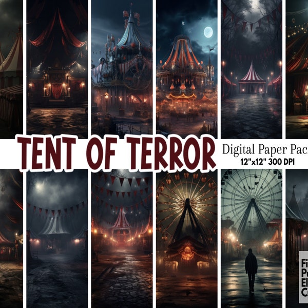 Scary Circus Digital Paper | Halloween Sublimation | HD Scary Wallpaper Backdrop | Haunted House Decor | Printable Scrapbook Carnival Scenes