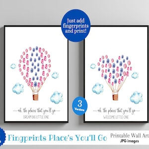 Benutzerdefinierte Orte, an die Sie Heißluftballon Fingerabdruck Digitaler Kunstdruck gehen werden | Mutter Vater Geschenk Andenken Kid Kleinkind Kinderzimmer Baby Shower