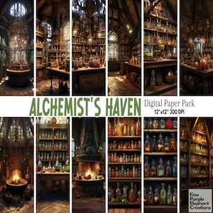Alchemist School Digital Paper | Halloween Sublimation | HD Scary Wallpaper Backdrop | Printable Scrapbook Scenes | Magic Wizard Spell Book