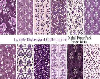 Fioletowy zniszczony papier cyfrowy Cottagecore - Shabby Chic Regency Era wiktoriańska pastelowa adamaszkowa sublimacja Elegancki rokoko Bridgerton