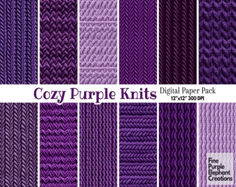 Lavendel paars brei digitaal papier | Royal Plum gestikte stof textuur sublimatie | Winterplakboek | Gezellige wollen truideken textiel