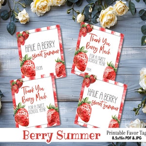 Étiquette imprimable d'étiquette de faveur de fruit de fraise - cadeau personnalisé de vacances d'été de fin d'année scolaire de professeur de classe appréciation d'enfant fête