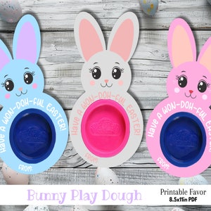 Cartões de papel digital de coelhinho da Páscoa com massinha de modelar para impressão | Spring Farm, sem doces, escola, jardim de infância, sala de aula, troca de lembrancinhas, mini play-doh