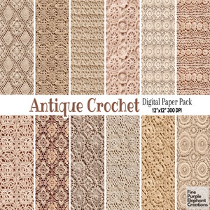 Antikes gehäkeltes digitales Papier | Neutral Oma Quadrate Afghan genähte Stoff Textur Sublimation | Beige Tan Scrapbook Wolle Decke Textil