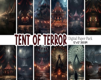 Scary Circus Digital Paper | Halloween Sublimation | HD Scary Wallpaper Backdrop | Haunted House Decor | Printable Scrapbook Carnival Scenes