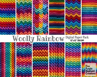 Regenboog brei digitaal papier | Felgekleurde gestikte stoftextuursublimatie | Leuk trots plakboek | Gezellige trendy wollen trui textiel