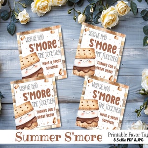 Étiquette de cadeau imprimable S'more amusante à l'aquarelle - cadeau de vacances d'été personnalisé de fin d'année scolaire - fête d'enfant d'appréciation du professeur
