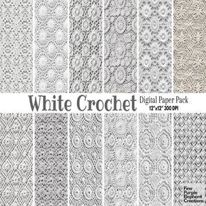 Weißes gehäkeltes digitales Papier | Antike neutrale Oma Quadrate Afghanischer genähter Stoff Textur Sublimation |