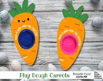 Printable Play Dough Easter Carrot Digital Paper Cards | Non-Candy School Kid Kindergarten Classroom Favor Exchange Bunny Farm Mini Play-Doh