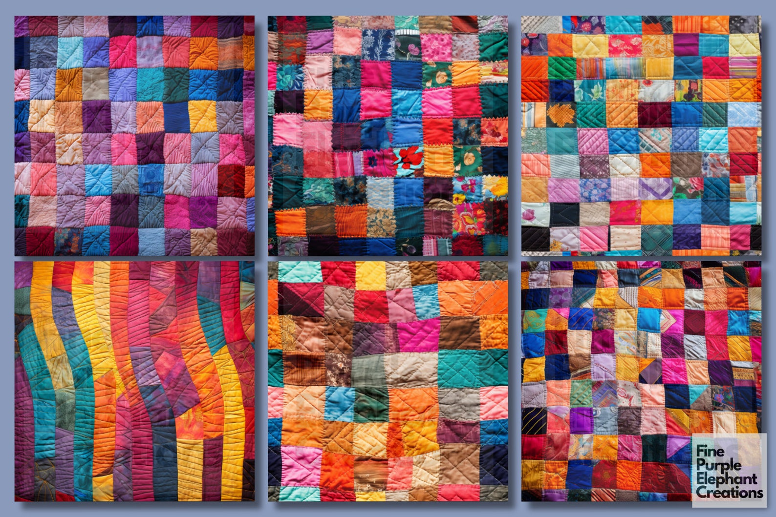 Colorful Patchwork Quilt Digital Paper | Antique Grandma Sewn Stitched ...