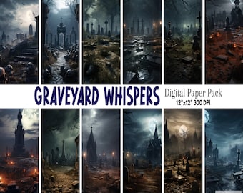 Scary Graveyard Digital Paper | Halloween Sublimation | HD Scary Wallpaper Backdrop | Haunted House Decor | Printable Grave Scrapbook Scenes
