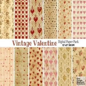 Old Vintage Valentine Hearts Digital Paper | Pink Grudge Faded Romantic Sublimation Pattern | Red Rose Antique Style Stationery Junk Journal