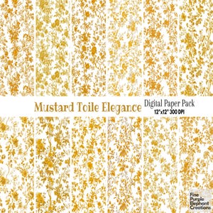 Gelb Toile Eleganz Digitales Papier | Zarte Blumengarten Chinoiserie Vintage antike französische Porzellan Ditsy Blume Printable Scrapbook