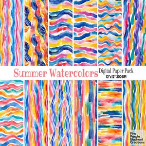 Papier numérique Vague d'été vive et audacieuse | Sublimation colorée de vacances hawaïennes, motif scrapbooking | Papier peint abstrait à rayures et courbes