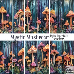 Papier numérique Quilling Champignons mystiques | Sublimation de forêt d'automne | Album imprimable Champignons d'automne Forêt forestière Champignon vénéneux Botanique