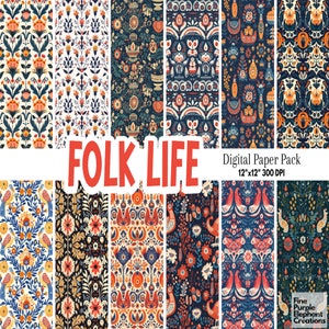 Digitaal papier Volksleven - naadloos abstract plakboekpatroon | Boho-sublimatietexturen - Scandinavische vogel bloemen inheems zomermotief