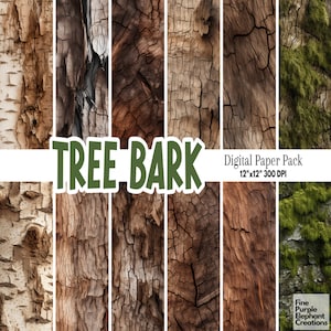 Digitaal papier boomschors | Natuur camping plakboek | Bossublimatie | Rustieke houtstructuur | Natuurlijke bosboom als achtergrond