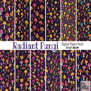 Papier numérique Champignons vibrants | Sublimation de forêt d'automne | Album imprimable Champignons d'automne Forêt forestière Champignon vénéneux Botanique Cottagecore