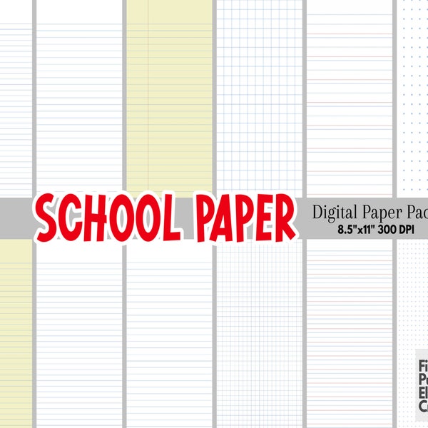 School Digital Paper | Lined Notebook | Dotted Graph Paper | Printable Writing Sheets | Essential Planner Pages | Back to School Background