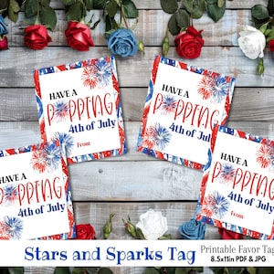 Feuerwerk 4. Juli Printable Tag Label - Sommer glücklich vierter Unabhängigkeitstag Party Gastgeschenk Bäcker Candy Dankeschön Karte Feuerwerkskörper Wunderkerze