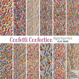 Texture di granelli di polvere Carta digitale / Sfondo per album di ritagli di torte per feste stampabile Sublimazione / Coriandoli di caramelle arcobaleno dai colori vivaci e luminosi
