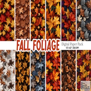 Herbstlaub Digitales Papier | Gefallener Ahorn Halloween Sublimation | HD Herbst Natur Tapetenmuster | Druckbare Scrapbook helle Farbe Blatt
