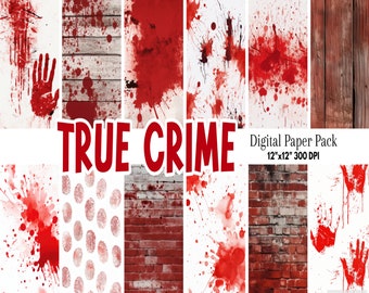 Carta digitale True Crime / Motivo horror di Halloween con sangue / Sublimazione spaventosa / Schizzi di acquerello rosso legno gotico / Festa con omicidio e mistero