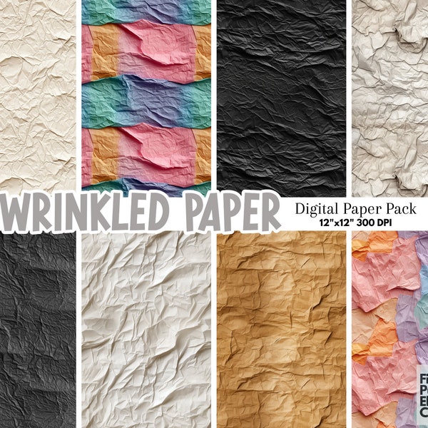 Wrinkled Folded Paper Texture Digital Paper | Brown White Paper Junk Journal Background | Sublimation Texture | Printable Scrapbook Paper