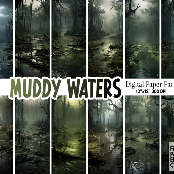 Spooky Swamp Digital Paper | Halloween Sublimation | HD Scary Wallpaper Backdrop | Haunted House Decor | Printable Scrapbook Bayou Scenes