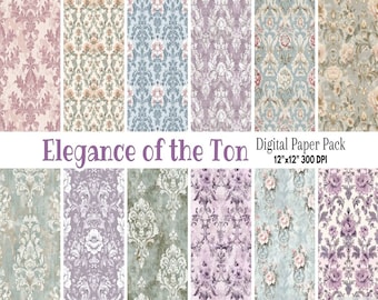 Papier cyfrowy Pastel Damask - Shabby Chic Regency Era Victorian English Lady Scrapbook Sublimacja Elegancki Rokoko Bridgerton Cottagecore