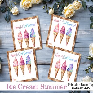 Cornet de crème glacée pastel étiquette cadeau imprimable - cadeau personnalisé pour les vacances d'été de fin d'année scolaire, fête d'enfants, appréciation du professeur