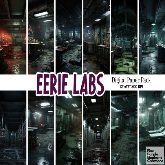 Horror Laboratory Digital Paper | Halloween Sublimation | HD Scary Wallpaper Backdrop | Haunted House Decor | Printable Scrapbook Lab Scenes