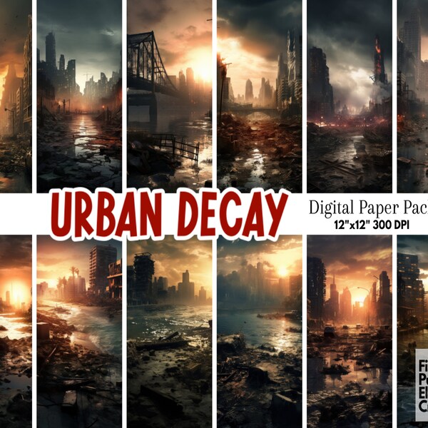 Abandoned City Digital Paper | Halloween Sublimation | HD Scary Wallpaper Backdrop | Haunted House Decor | Printable Scrapbook Urban Scenes