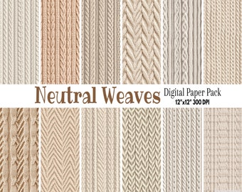 May include: A digital paper pack with 12 neutral colored knit textures. The textures are in a variety of weaves, including cable, chevron, and rib. The paper pack is 12 inches by 12 inches and 300 DPI.