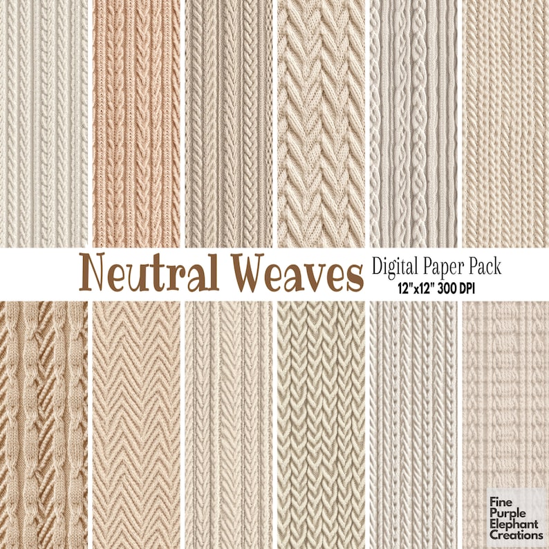 Neutral Knit Digital Paper | Beige Tan White Stitched Fabric Texture ...