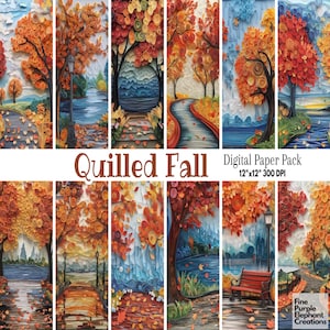 Digitaal papier met quillingpatroon herfstbladeren | Halloween Thanksgiving sublimatie plakboek 3D gestructureerde achtergrond Autumn Maple Forest Park