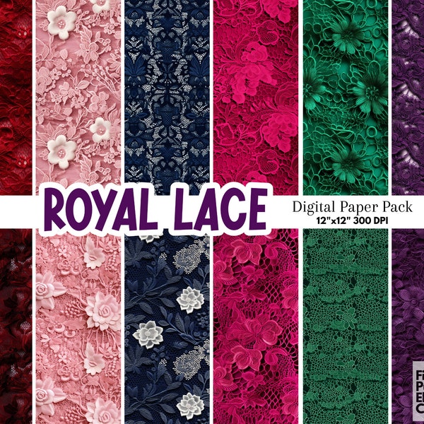 Royal Lace Digital Paper | Gemstone Jewel Tone Pattern | Elegant Party Invitations | Deep Colored Abstract Background | Lace Sublimation