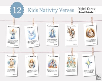 Digital Printable Family Nativity Advent Calendar Cards | Watercolor Adult Kids Christmas Countdown | Holiday Scripture Bible Verse Activity