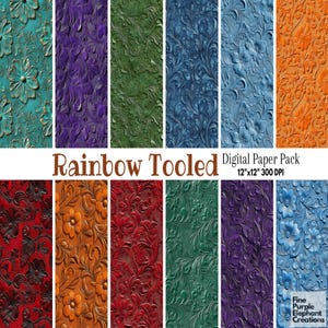 Carta digitale in pelle lavorata arcobaleno - Sfondo in rilievo in stile cowboy western grunge invecchiato - Ridding Saddle Cowhide Country Glam
