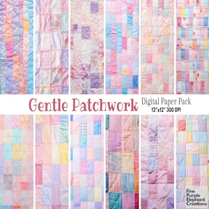 Digitaal quiltpapier met pastel patchwork | Antieke oma genaaid gestikte stof textuur sublimatie | Afdrukbaar plakboek | Schattige babykamer