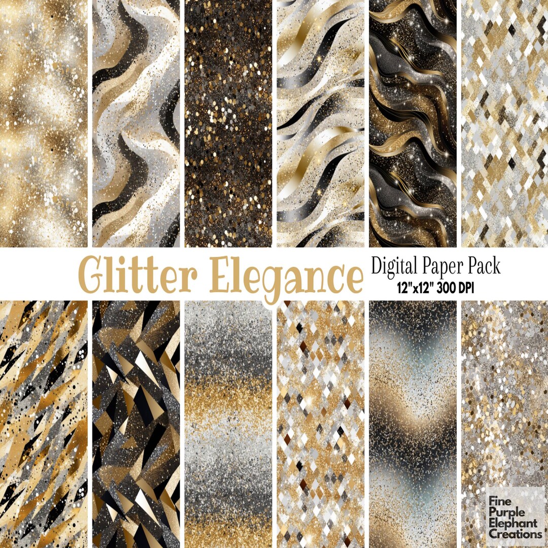 Silver Gold Glitter Digital Paper | Party Geometric Texture Sublimation ...